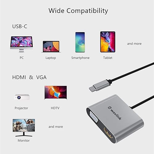 Miniatura 3 de WAVLINK Adaptador USB C a HDMI VGA, 4K HDMI y 2K VGA, compatible con Thunderbolt 3, compatible con Mac OS, iPad OS, Windows, Android, Linux