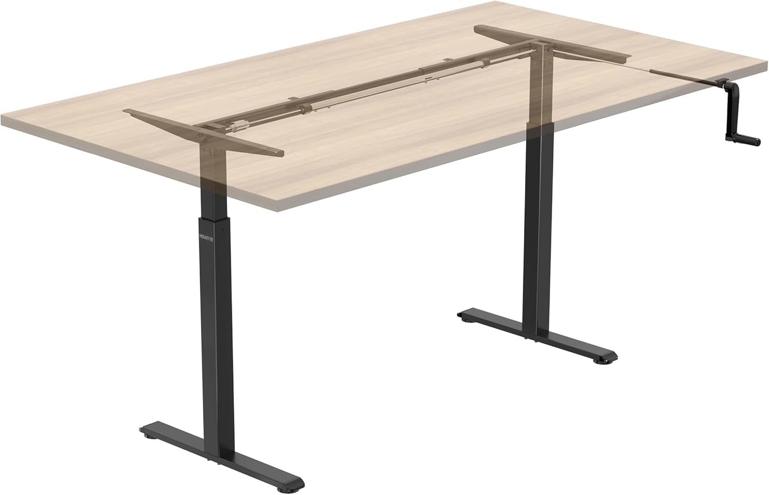 Mount-It! Manual Standing Desk Frame with Hand Crank, Adjustable Height Sit-Stand Desk Base for 48–72 Inch Tops, 132 lb Capacity, Power-Free Ergonomic Frame, Black (Frame Only)