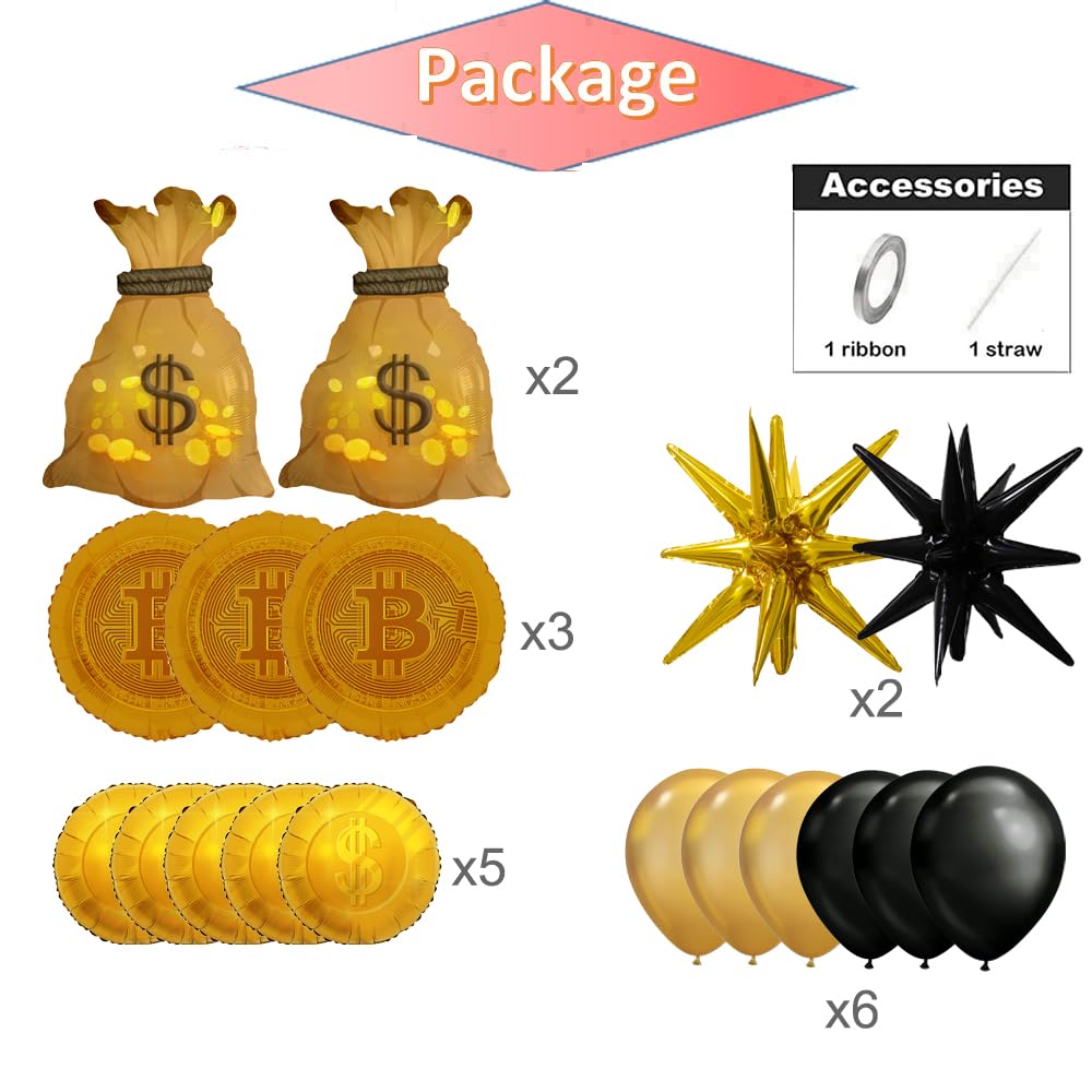 Money Theme Balloons Money Theme Balloon Set - Bitcoin & Dollar Foil  Balloons For Casino Party Decor Bitcoin Dollar Coin Gold Bag Foil Balloons  Casino Party