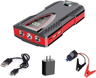 HTDRE Arrancador de batería portátil para Coche, 1200 A, 12 V, 40 000 mAh, Cargador de teléfono móvil con Puerto USB para Motores de Gasolina de hasta 6,0 L/diésel de 4,0 L, Color Negro