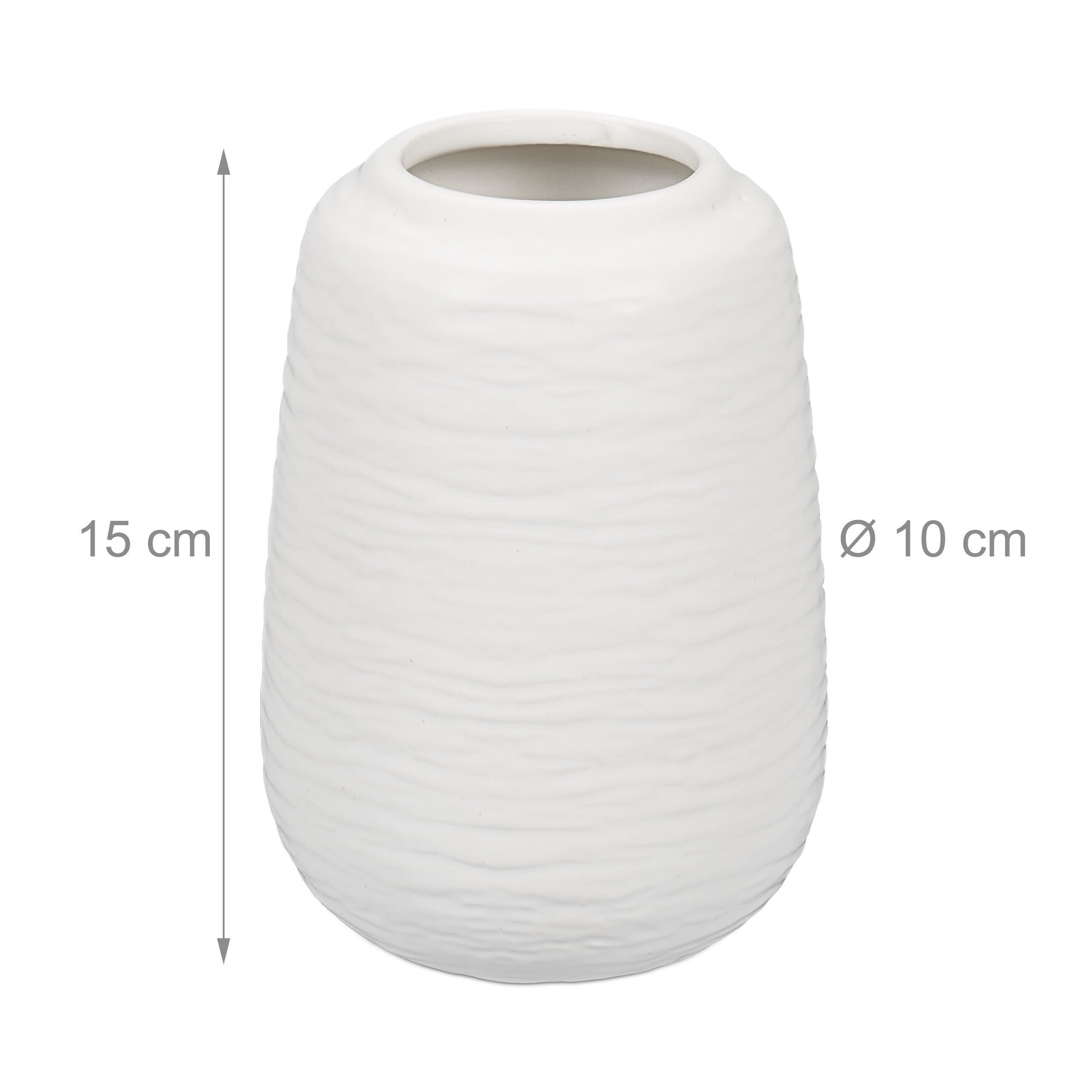 Relaxdays Zestaw wazonów, 2 wazony na kwiaty, wys. x śr.: 15 x 10 cm, świeże i suszone kwiaty, wazon dekoracyjny z ceramiki, dekoracja stołu, biały