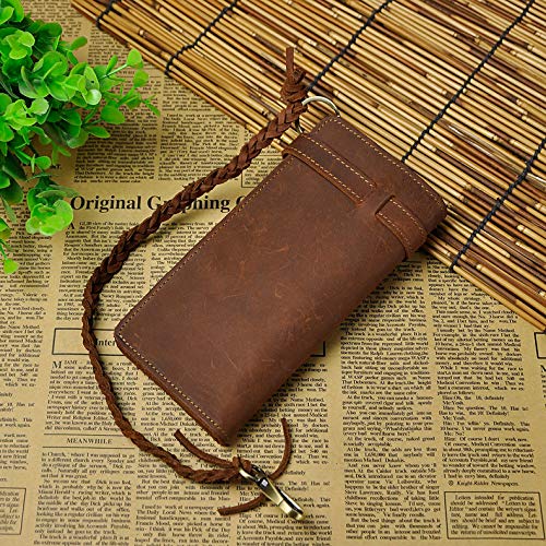 Retro Genuine Leather Bifold Wallet for Men with Removable Chain Checkbook Organizer Design (Brown,M)3