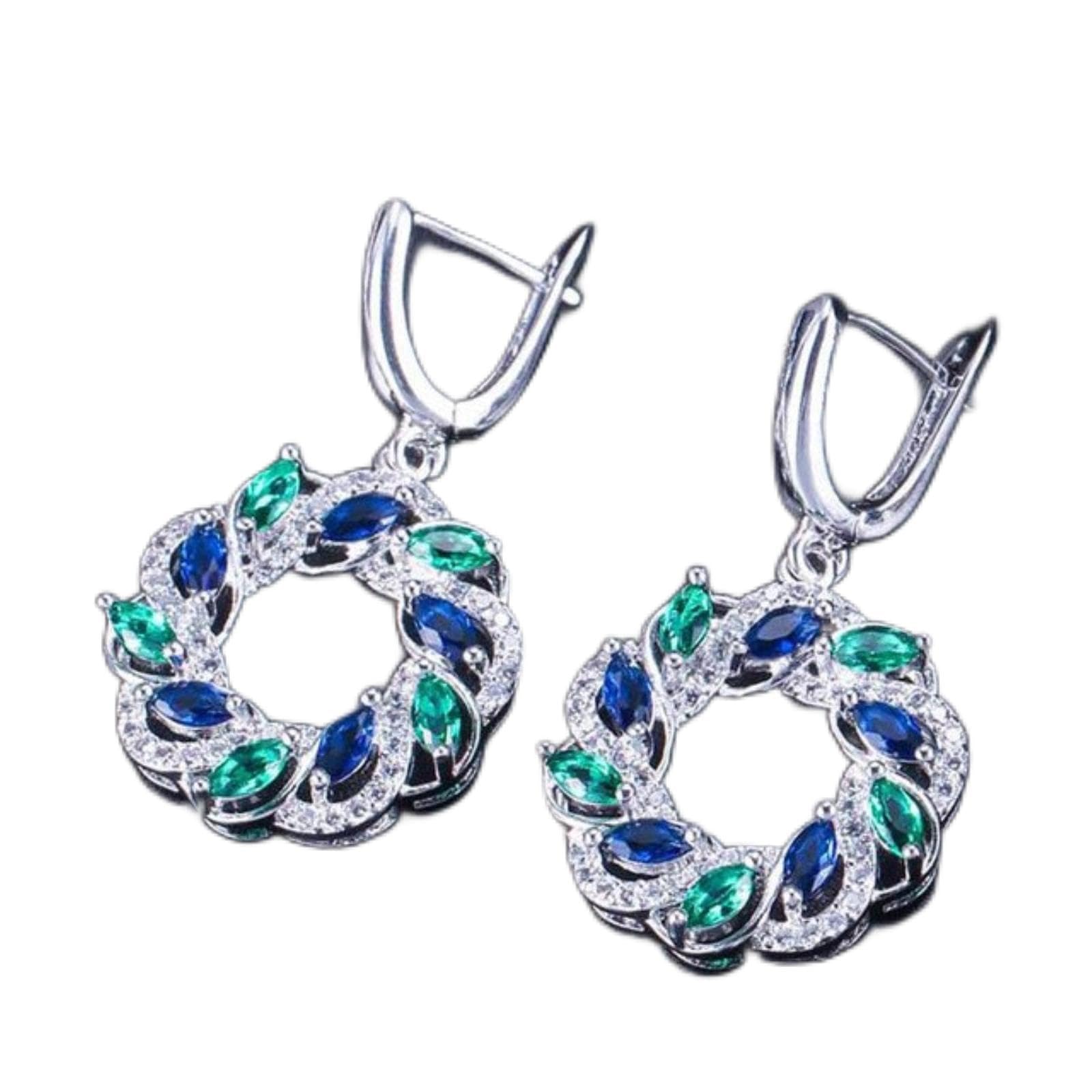 JFGCTYHXY Earrings, Zircons New Silver Color Green Blue Cubic Zirconia Crystal Long Dangling Round Big Hoop s For Women Jewelry(Green and Blue)