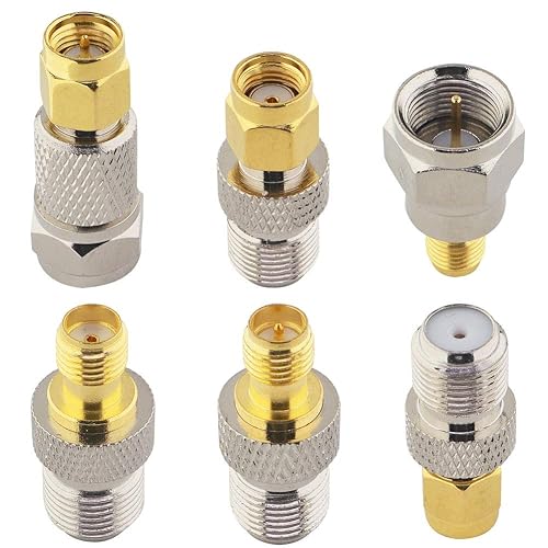 BOOBRIE F a SMARP-SMA Kit 6 Pack Tipo F a SMA y RP SMA Set SMA a RG6 Adaptador hembra a hembra Conector coaxial hembra a macho Adaptador coaxial