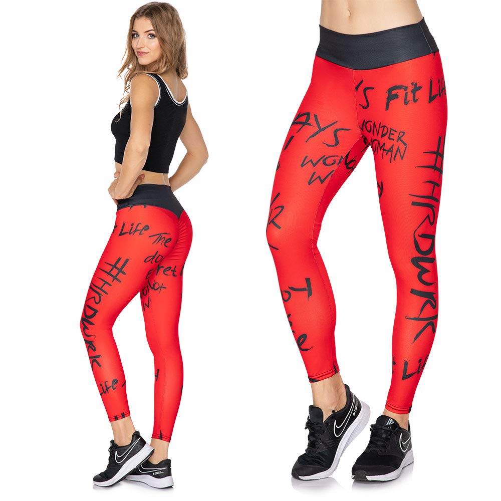 SOFTSAIL Women's High Waisted Yoga Leggings with Media Pocket Tummy Control Solid Workout Running Sports Gym Fitness Pants Variety of Patterns Red
