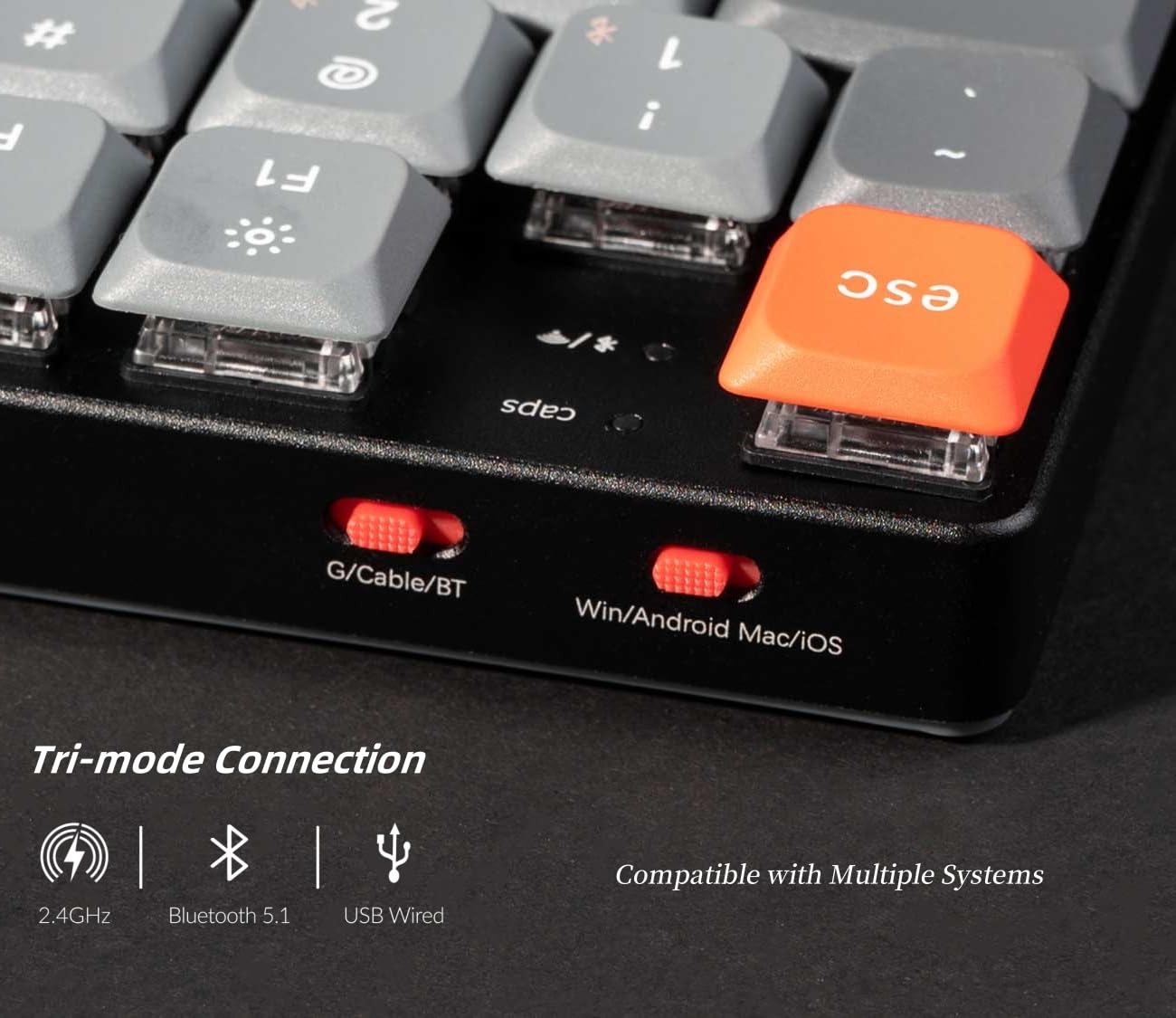 Keychron K5 Max Ultra-Slim Kabellos Mechanische Tastatur,109 Tasten DE-ISO Layout QMK/VIA Programmierbar Bluetooth 5.1/2.4GHz/Wired RGB Backlit Hot-swap Low Profile Brauner Switch