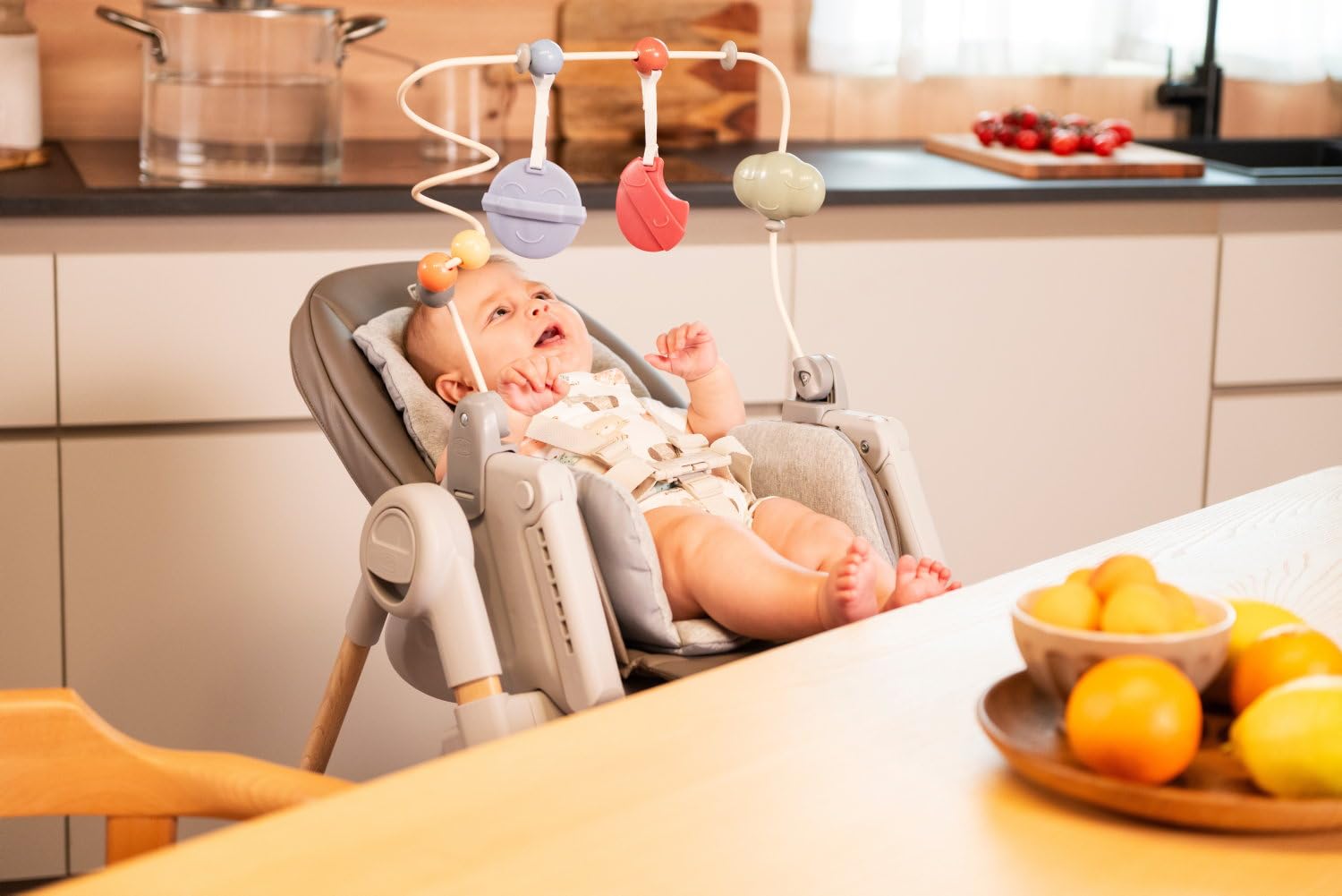 Chicco - Barre de Jeu pour Chaise Haute Chicco Polly Armonia, Accessoire pour Chaise Haute, Développe la Coordination de Bébé, 0 m Plus, avec Peluches et Anneau de Dentition Détachables