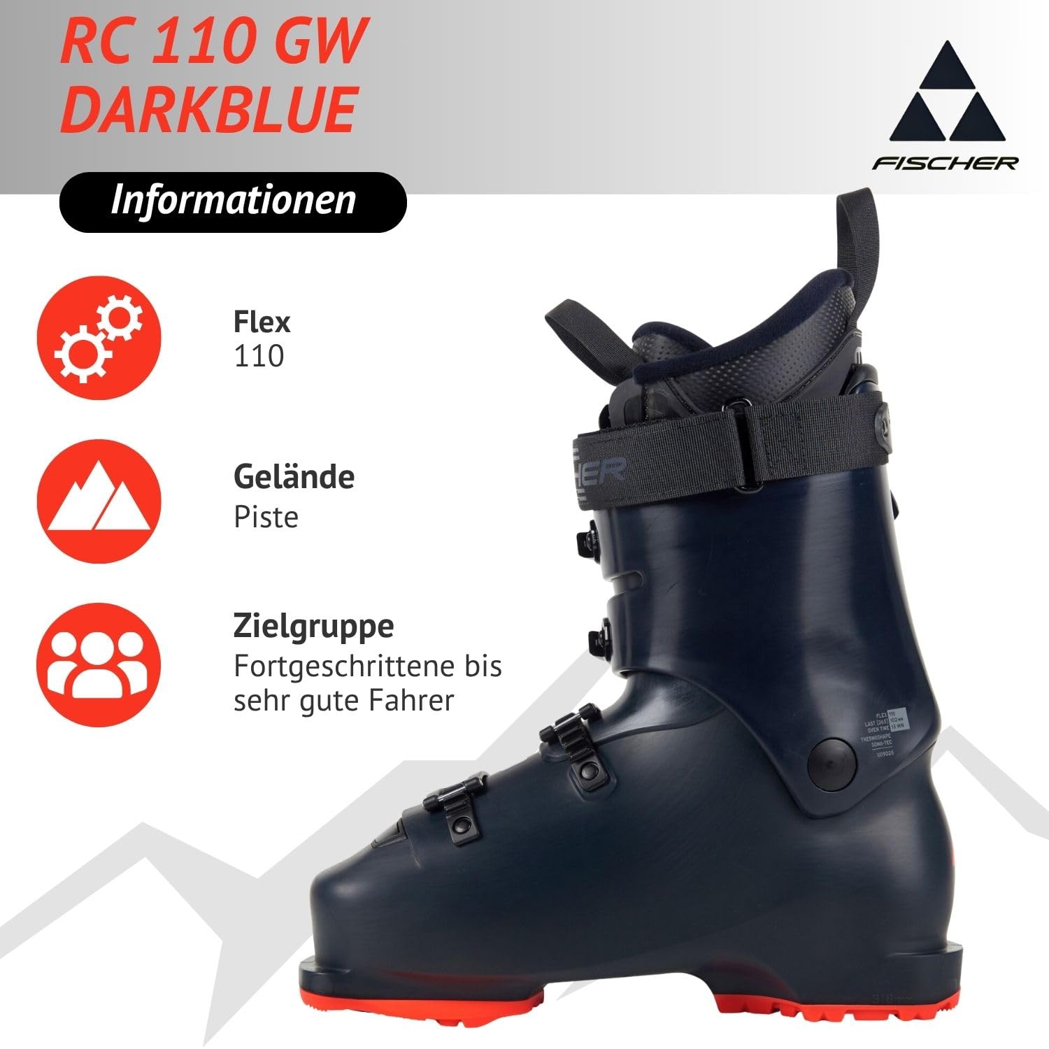 Fischer Skischuhe Skistiefel Alpinskischuhe Alpin-Skistiefel Alpinstiefel RC One 11.0 - Flex 110 - Modell 2024 - On Piste Allmountain - für fortgeschrittene bis Gute Fahrer