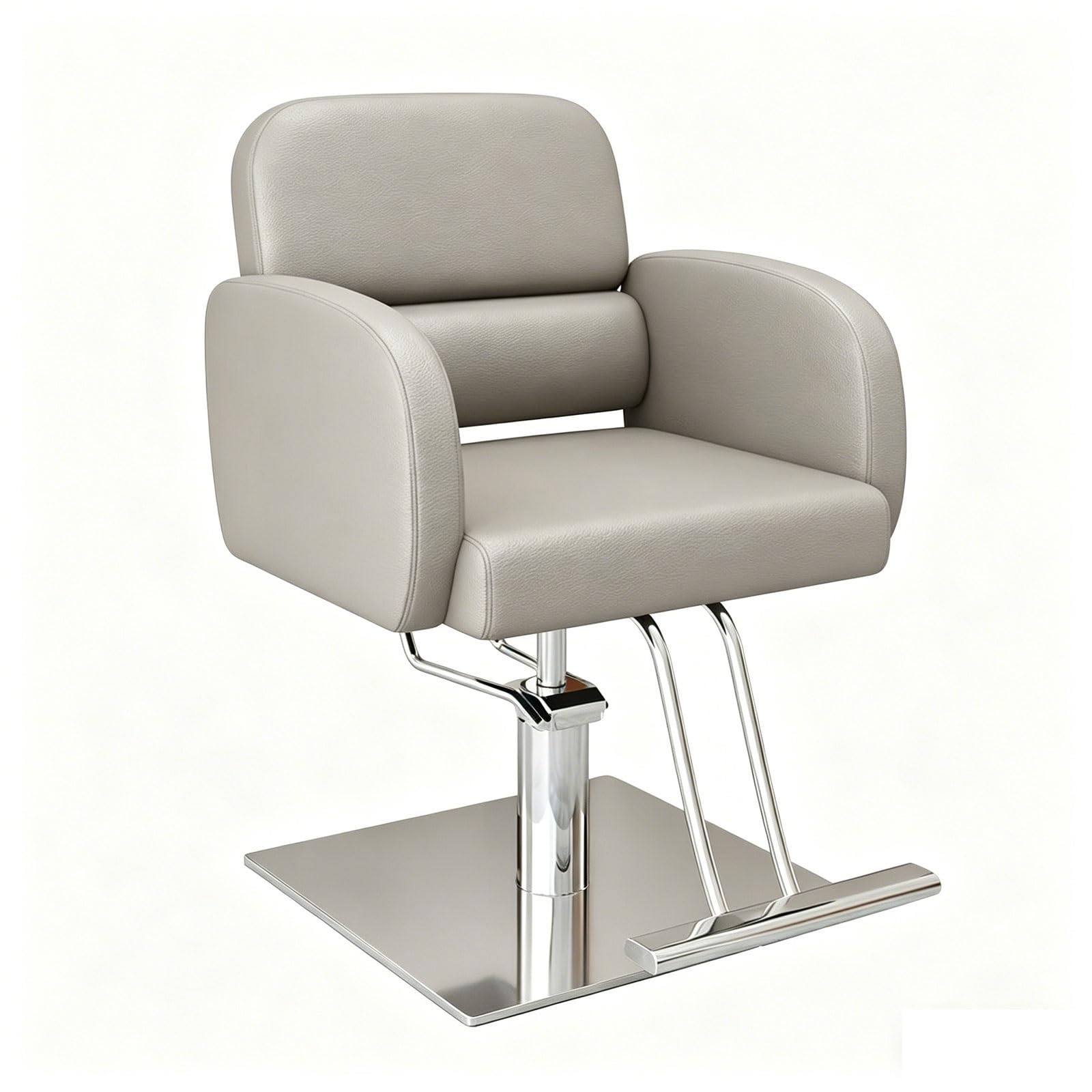 Sillas de barbero, Silla de barbero ergonómica para el hogar y la barbería, Altura Ajustable, Silla giratoria de Cuero para estilistas, Base y reposapiés de Acero Inoxidable (Beige)