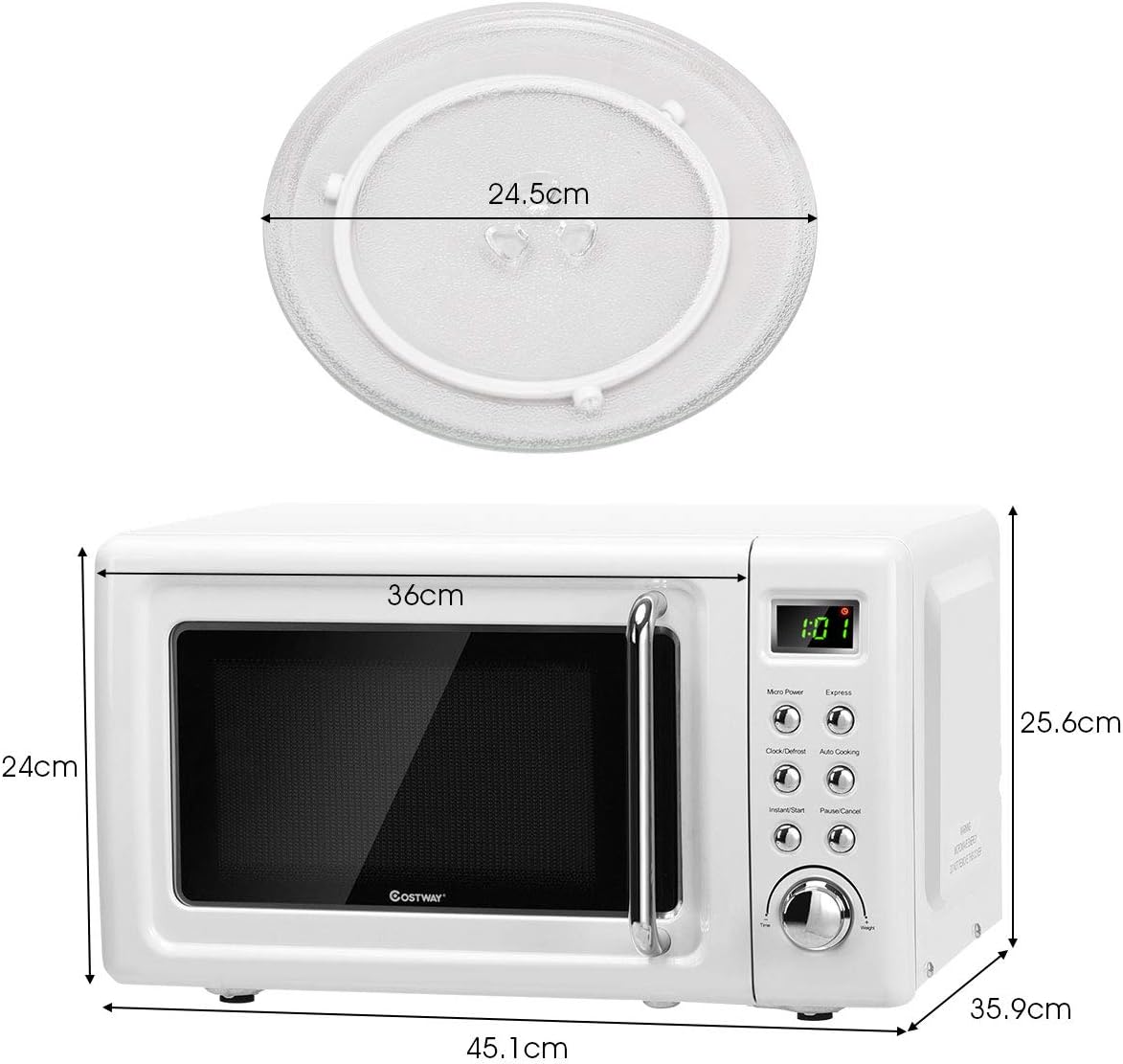 GLACER LED Display Microwave Dimensions and Turntable