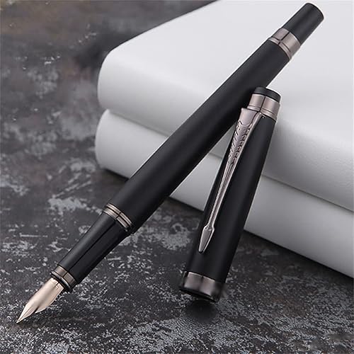 YFQHDD - Pluma estilográfica esmerilada, color negro, gris, elegante bolígrafo de tinta de caligrafía