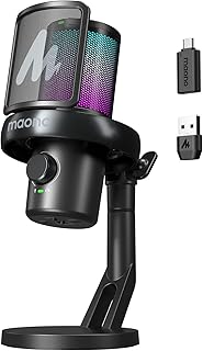 MAONO Micro sans Fil pour PC, Micro Gaming avec Logiciel de Changement de Voix IA, Suppression du Bruit à 3 Niveaux, éclairage RVB Personnalisé, pour Jeux, Podcasting, Streaming, DM40 Pro Noir