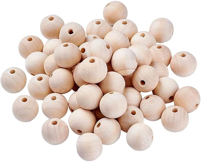 100pcs Wooden Beads 12mm Natural Round Wood Bead Unfinished Craft Loose Beads for DIY Jewellery Making Macrame Wall Hanging Craft and DIY Painting Home Decorations (3mm Hole)