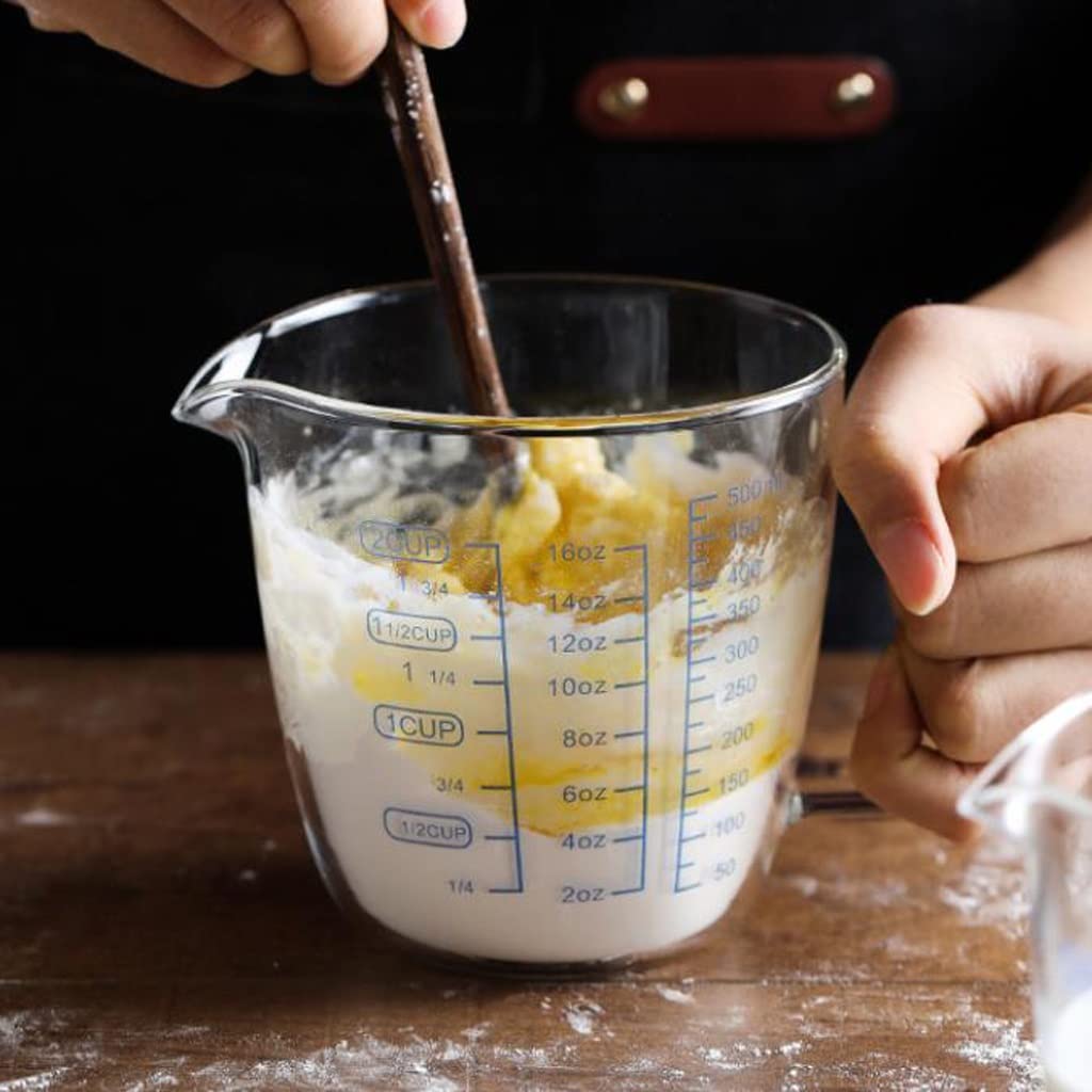 Lot de 2 Tasses à mesurer en Verre pour Lait battu avec poignées Tasses à Lait graduées pour Petit-déjeuner Chauffage au Micro-Ondes Tasse à Une Seule Couche (500 ML (2 pièces))