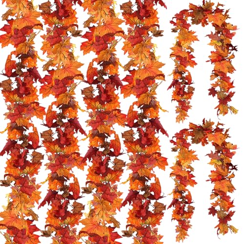 CQURE 6 Pack Fall Leaf Garland, Total 35Ft Artificial Maple Leaf ...