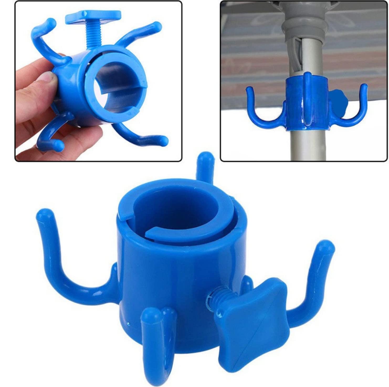 Gancio per Ombrellone, Gancio per Ombrellone da Spiaggia Portatile All'aperto Gancio per Ombrellone da Viaggio a 4 Punte per Asciugamano Cappello per Occhiali da Sole Gancio per Appendere(blu