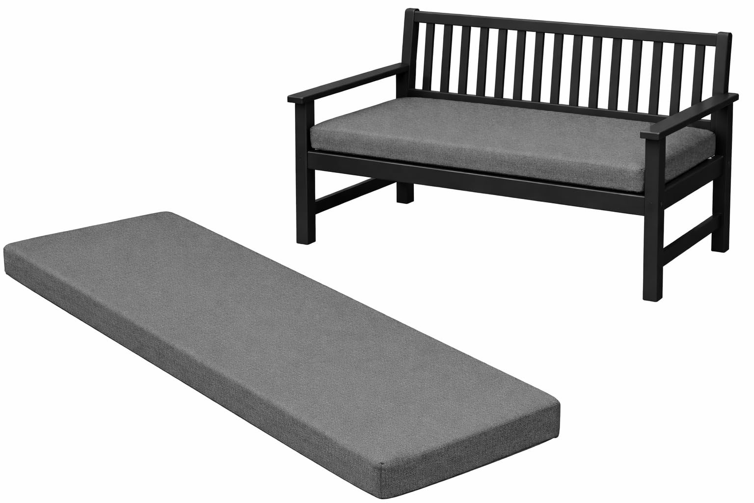Brillars Garden Patio Bench Pad Outdoor Water Resistant Fabric 2/3/4 Seater Furniture Swing Seat Hammock Thick Pillow Cushion (Charcoal Grey