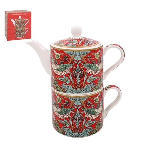 The Leonardo Collection William Morris Strawberry Thief Tea for One | Set di teiera e tazza in ceramica | Bellissimo regalo per uso domestico | elegante teiera stampata