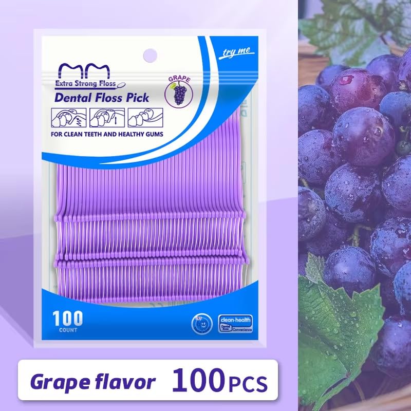 One Pack 100pcs/pack Grape Flavor Toothpicks Cleaning Plastic Disposable Dental Floss Picks
