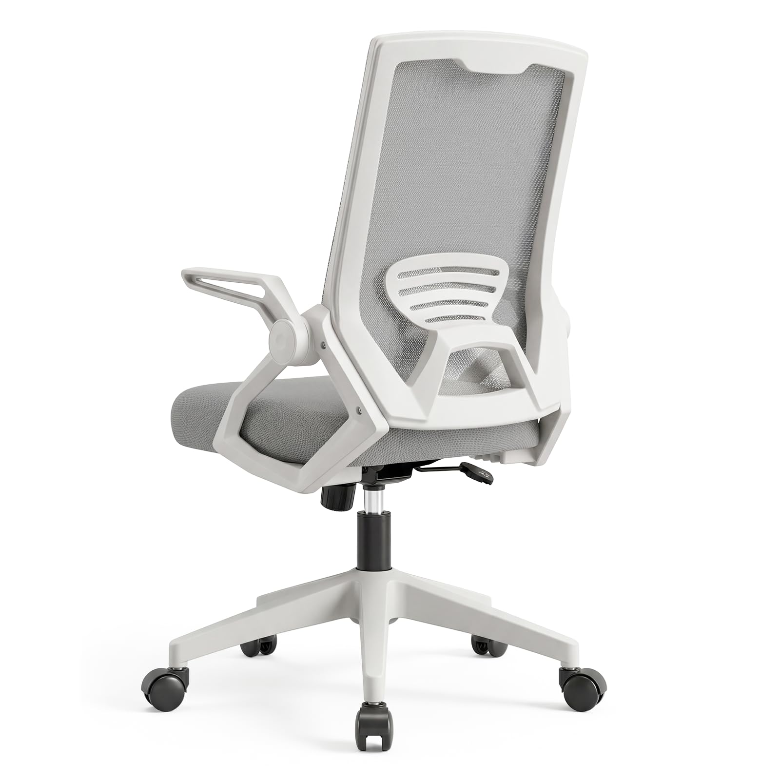USOR Office Chair, Desk Chair with 90ยฐ Flip-Up Arms, Lumbar Support & Breathable Mesh Back - Height Adjustable, Tilt Function Swivel Chair for Home Office, Computer Chair, Grey