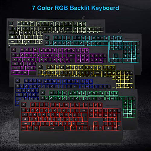 Gaming Keyboard and Mouse Combo, MFTEK RGB Rainbow Backlit Gaming Keyboard and Illuminated Gaming Mouse Set, Programmable Keyboard with Wrist Rest for Gaming Office Working - Thumbnail 3