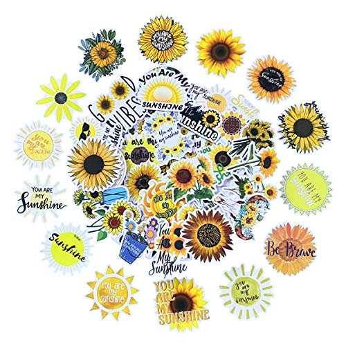 You are My Sunshine Sunflower Stickers, 50pcs, Sunflower Vine Themed Decal, Vinyl Waterproof Stickers for Hydroflasks, Laptop, Skateboard, Water Bottles, Computer, Car. Sunshine