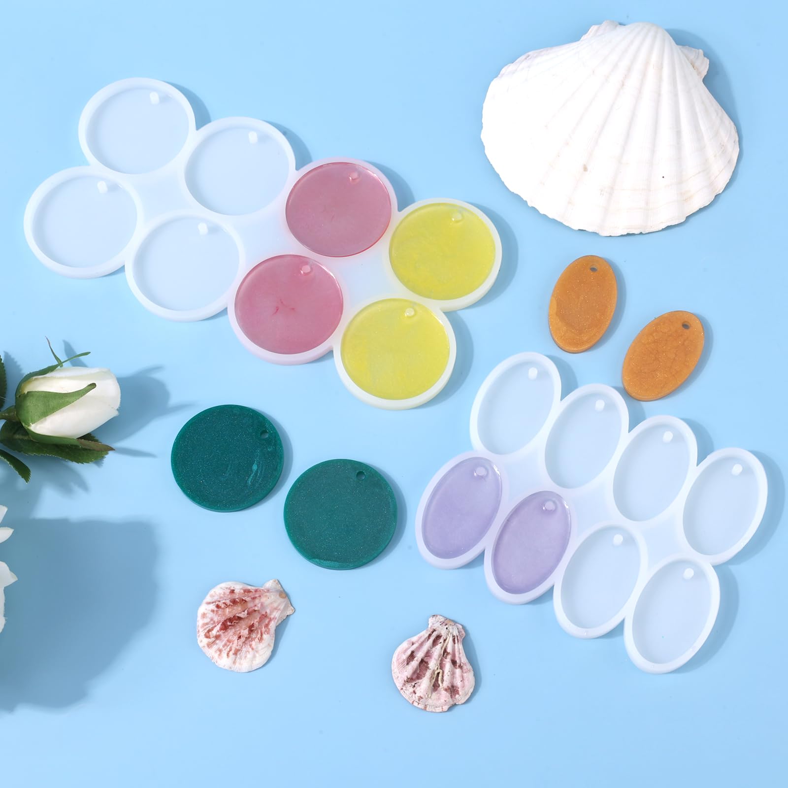 Moule Silicone Rond Avec Trous - 12 Cercles De 3,48 Cm, Pour Résine, Boucles D'oreilles, Porte-clés - 15,29 X 12,19 Cm