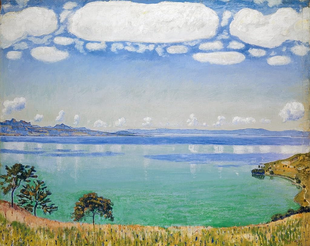 Tableau Le lac Léman Ferdinand Hodler affiche vintage décoration murale de chambre 60x90cm