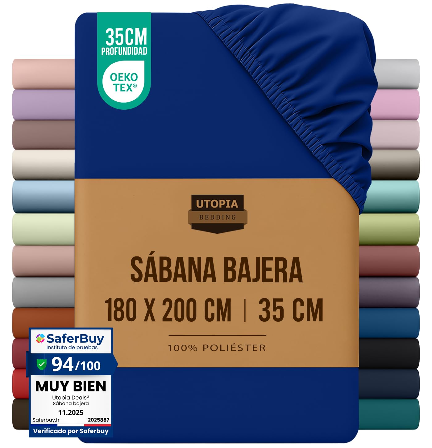 Utopia Bedding Fitted Sheet 180x200 - Royal Blue | Oeko Tex Certified - Brushed Polyester Microfiber - 35cm Deep Pocket