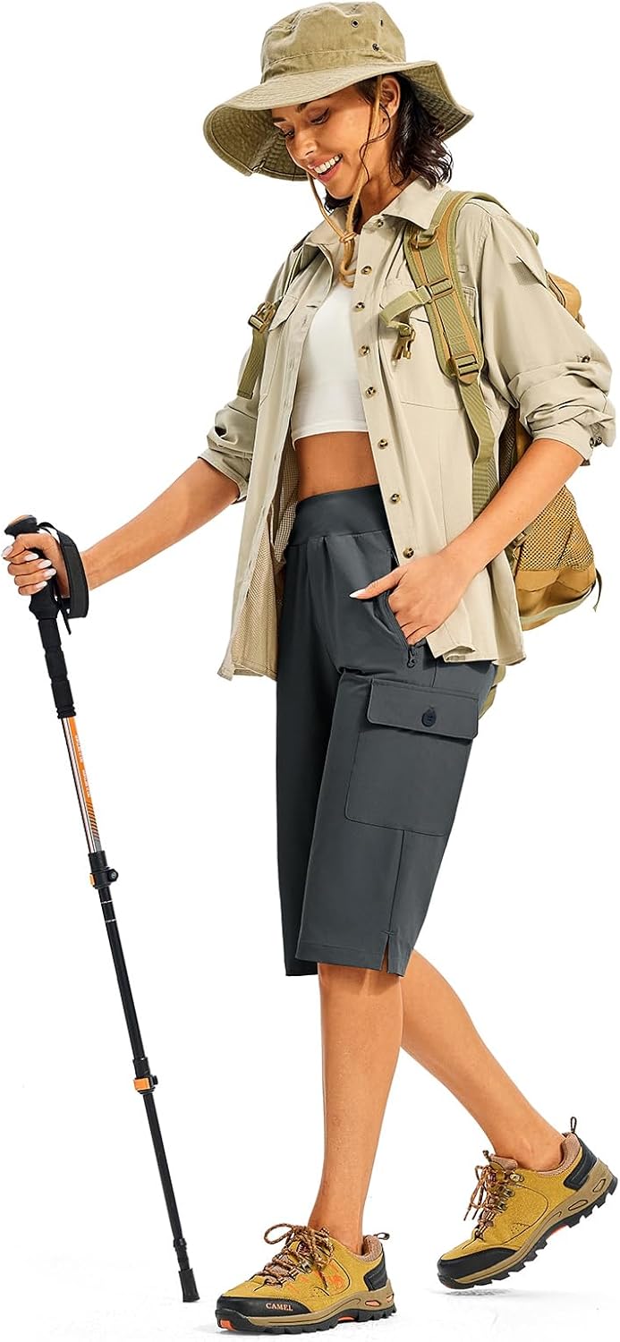 TBMPOY Womens 15" Long Hiking Shorts Below Knee Length Cargo Capri Bermuda Water Resistant Lightweight Stretch 3 Pockets - Image 6
