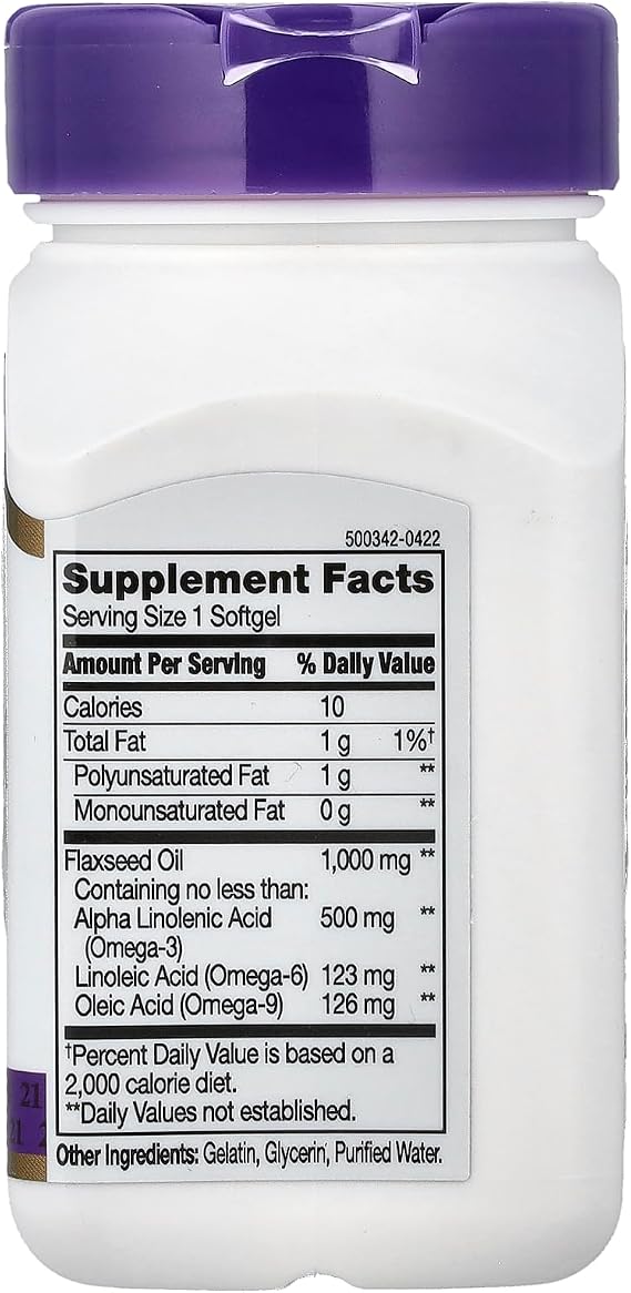 21st Century Flaxseed Oil 1000mg Softgels, Plant Omega-3, 60 Count