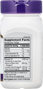 21st Century Flaxseed Oil 1000mg Softgels, Plant Omega-3, 60 Count
