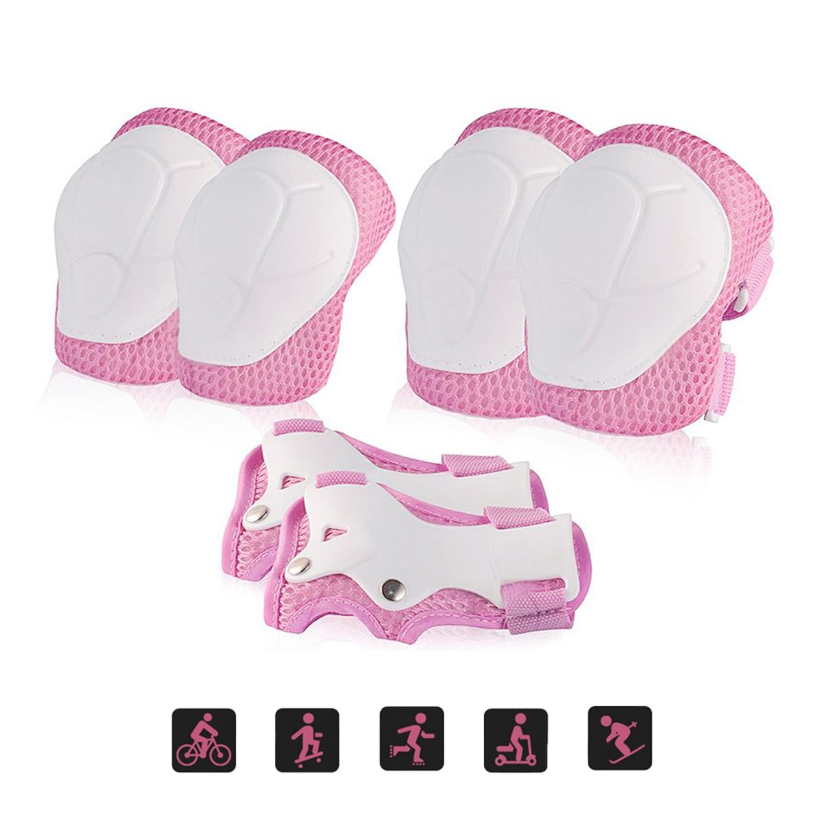 Kit 6 Pièc Poignet Coude Genou Kit De Protection Roller Enfant - 6 Pièc, Genouillèr, Coudièr, Protège-poignets Rose Genouillère Enfant