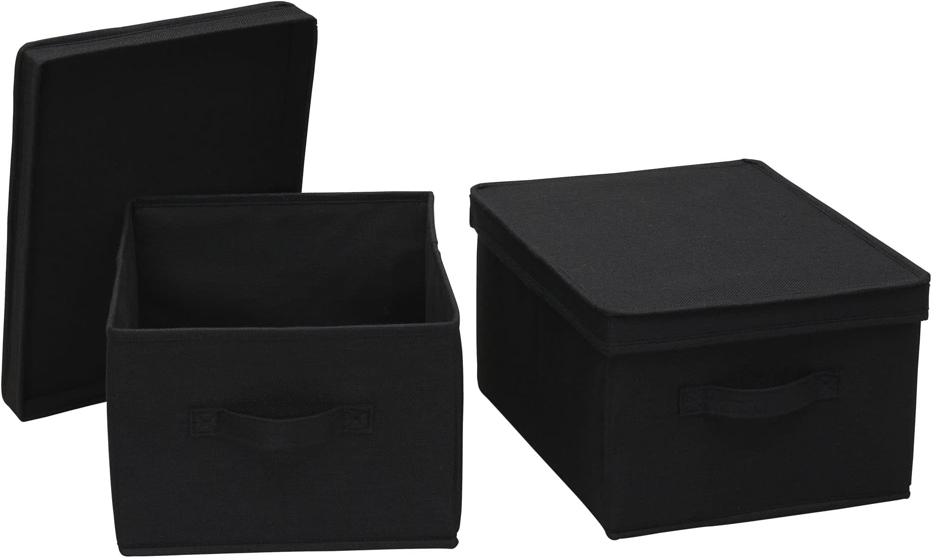 Household Essentials Large Fabric Storage Box With Lid Box, Black, Set of 2