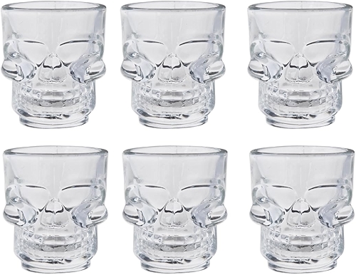 Jogo 6 Copos Caveira de Vidro Shot Drink Dose Vodka Tequila