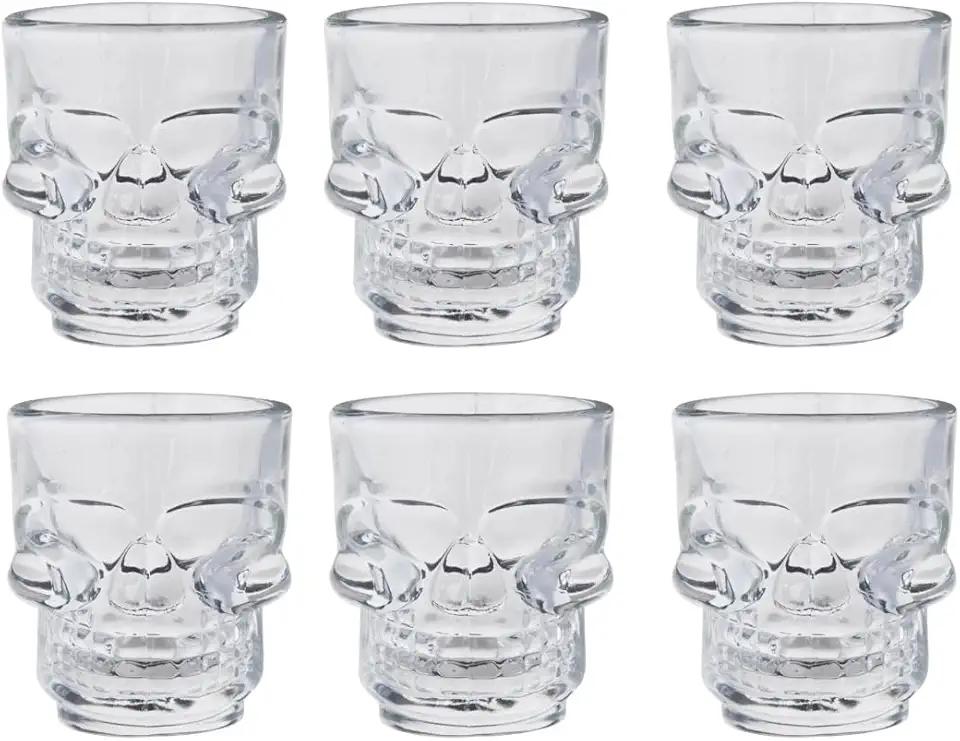 Jogo 6 Copos Caveira de Vidro Shot Drink Dose Vodka Tequila