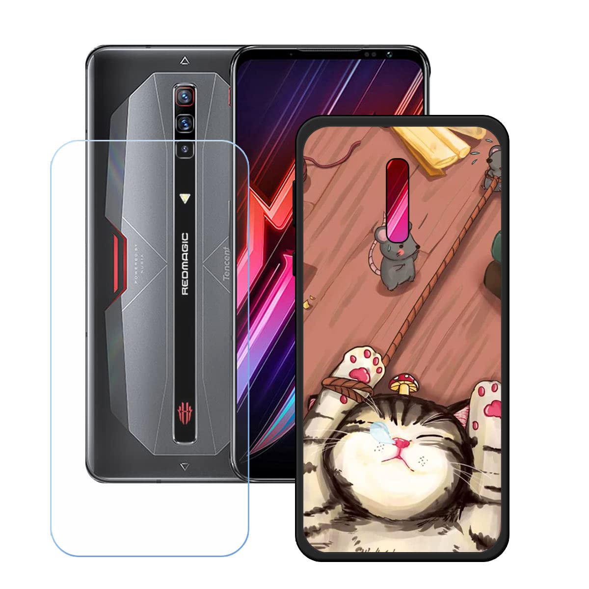 FZZSZS Case for ZTE Nubia Red Magic 6S Pro + Tempered Glass Screen Protector Protective Film,Soft Gel Black Case Shell TPU Silicone Protection Cover
