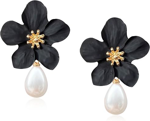 Sweet Flower Pearl Stud Earrings Spring Floral Pearl Flower Dangle Earrings for Women Statement Wedding Holiday Jewelry