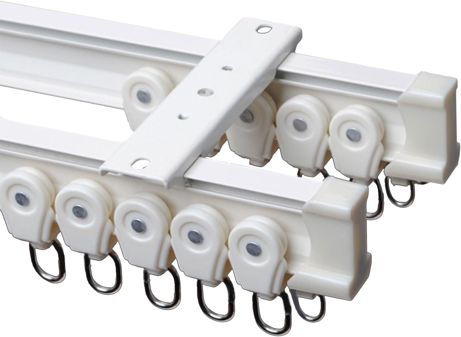 Double Curtain Track Rod, Aluminum Alloy Silent Dual Rail, Heavy Drapery Rod, Mounted Heavy Duty Curtain Rail, Suitable For Living Room Bedroom Bathroom(White-b,1.8m/70.9in)