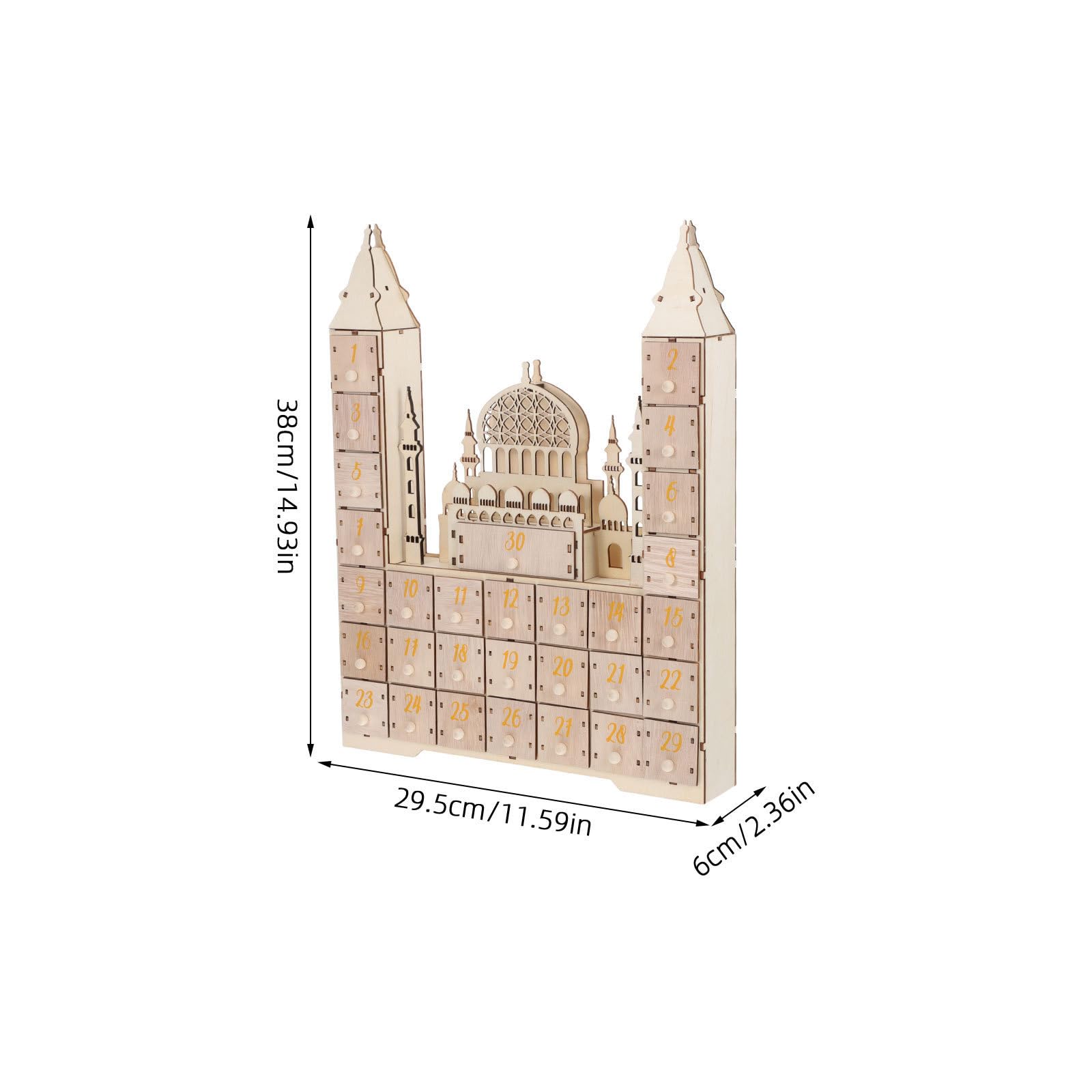 TEHAUX Calendario Design Compatto e Freestanding Conto alla Rovescia Ramadan in Legno con Cassetti e FESTIVITÀ Eid Decorazione da Tavolo per Famiglie Musulmane