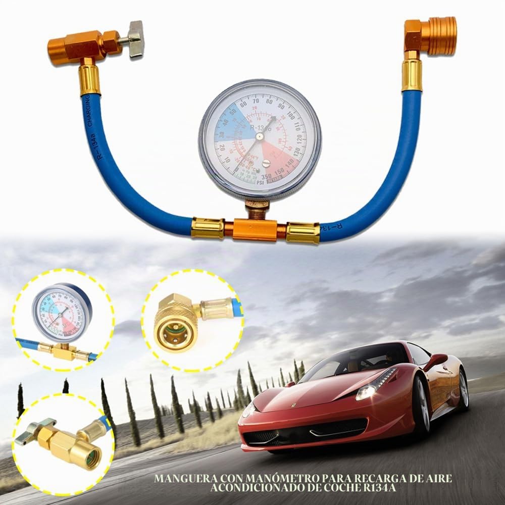 Riloer R134A AC - Kit de medición de recarga de refrigerante de aire acondicionado para coche, medidor de manguera
