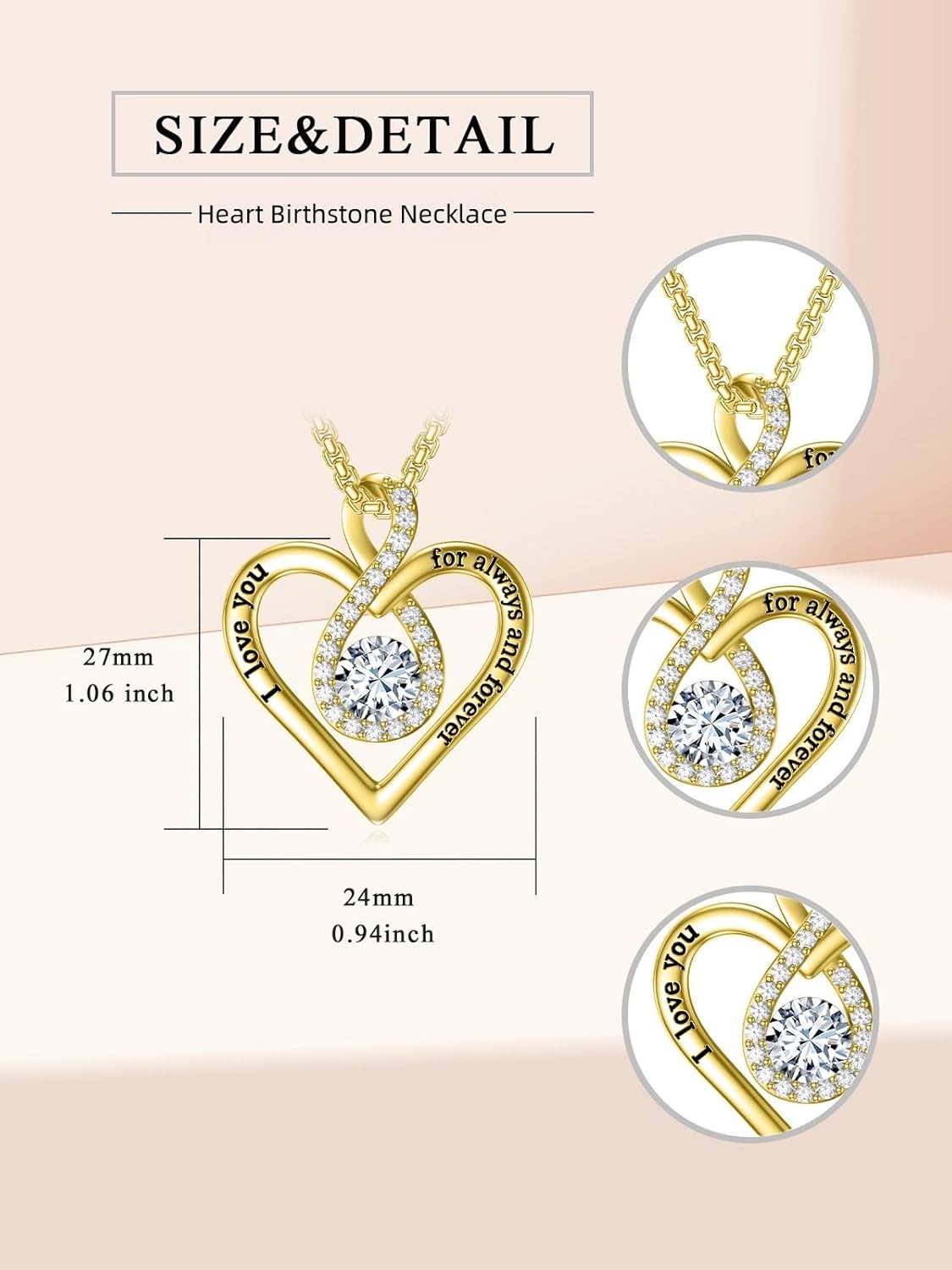 Gifts for Women Infinity Heart Birthstone Necklace for Women 12 Month Birthstone Pendant Necklace Forever Love Heart Jewlry Anniversary Mothers Day Birthday Gifts for Her Wife Girlfriend - Image 3