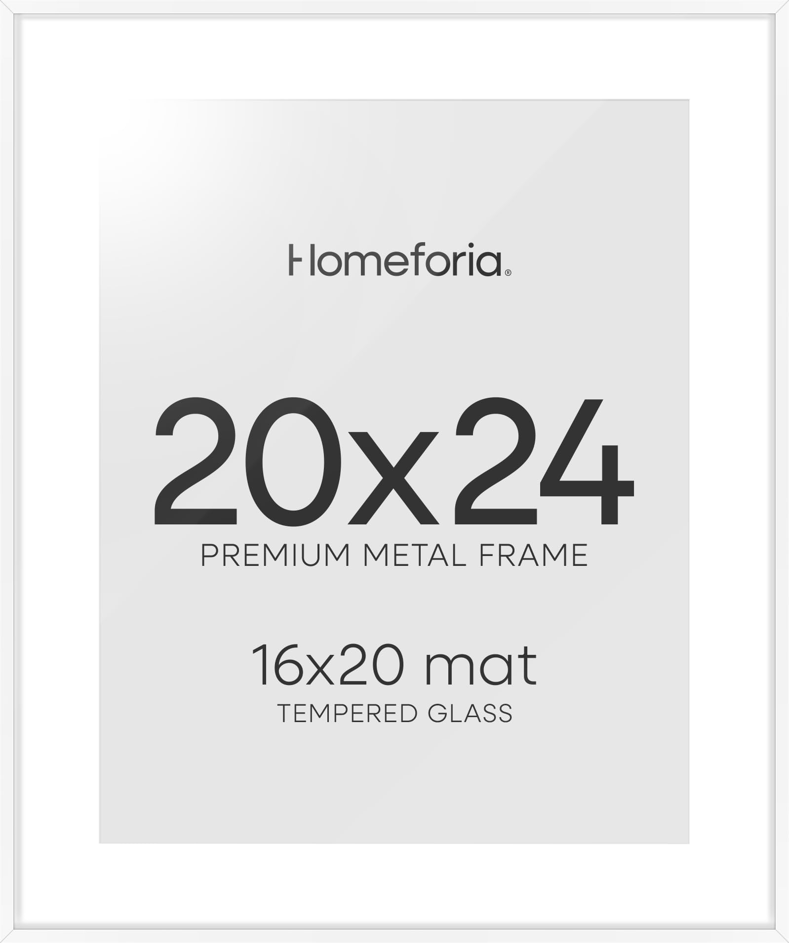 Homeforia 20x24 Picture Frame White, High End Metal 20x24 Frame Matted to 16x20 Print, 20 x 24 White Poster Frames with Mat 16 by 20 inch Photo, 24x20 Hanging Frame, Tempered Glass, Wall Kit, Set of 2