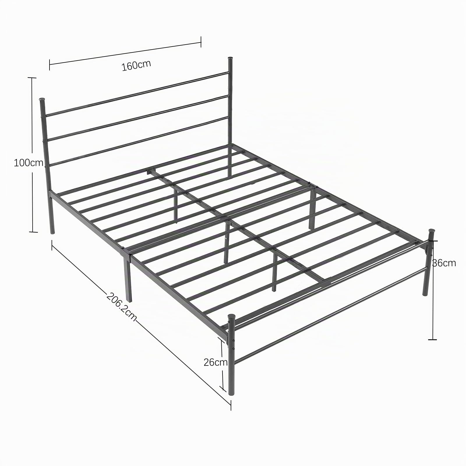 Cadre de Lit 160 x 200 avec Sommier, Lit 2 Personnes, Support de Lattes, Montage Facile (160x200cm)