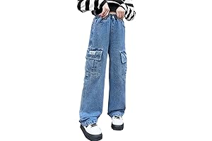 4-14 YRS Girls Cargo Jeans for Girls 10-12, Ripped Distressed Elastic Waist Baggy Trousers