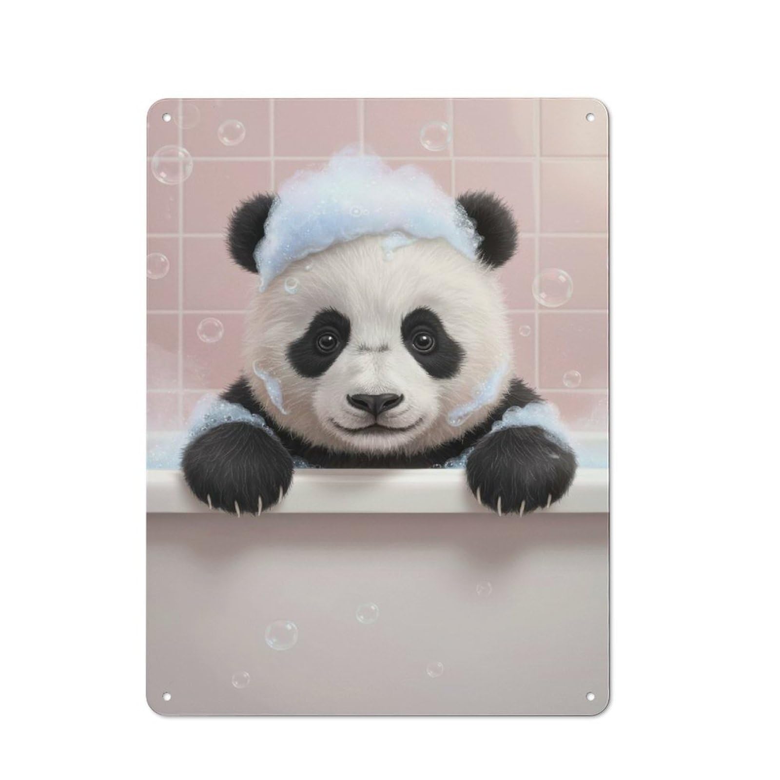 Junmoney Panda Bath Time Retro Metal Plaque 40X30cm For Guest Room Or Hallway, Housewarming Present For People Styling Guest Room And Hallway