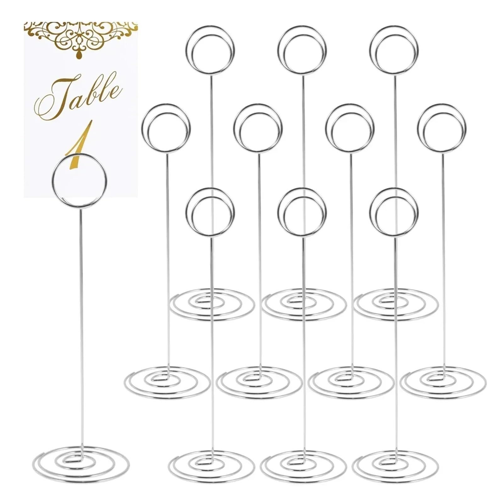 BMKGODN card stand， 12Pcs Table Number Holder Metal Iron Place Card Lightweight Picture Party Decoration(Silvery)