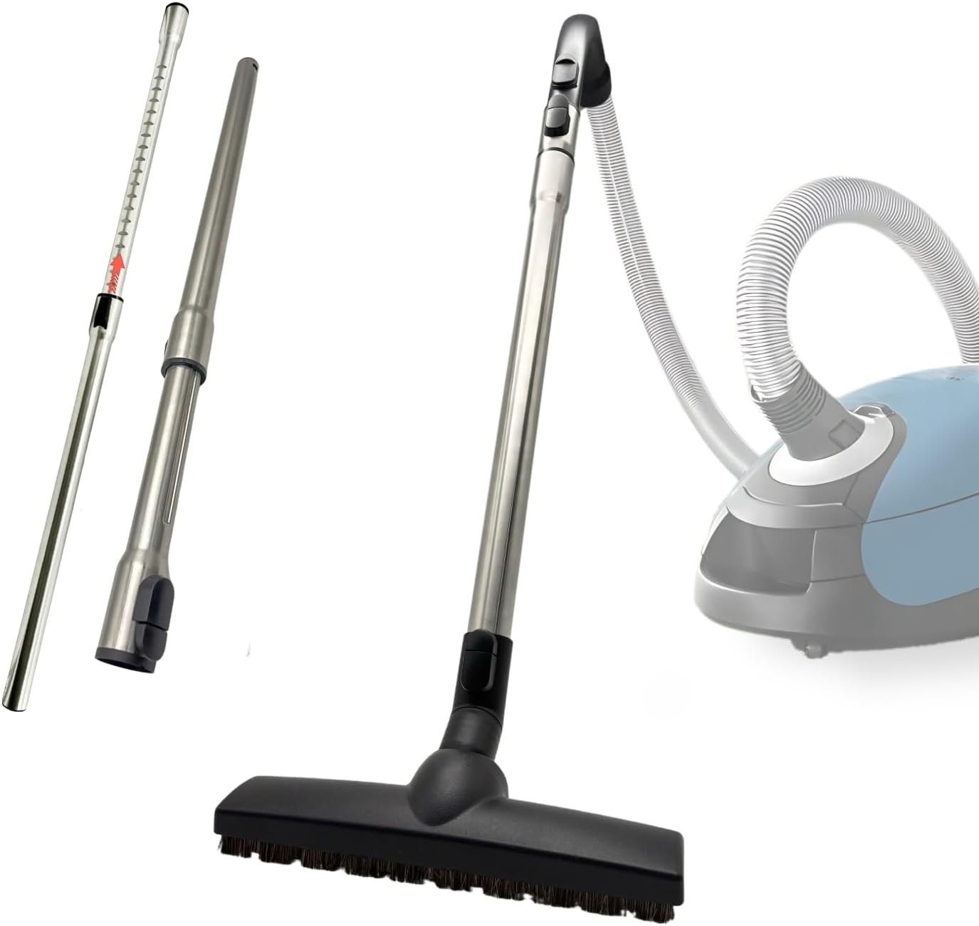 For Miele Vacuum Attachments 35mm (1-3/8”) – Stainless Steel Extension Wand and Horse Hair Floor Brush with Wheels for Miele C1 C2 C3 Canister Vacuums