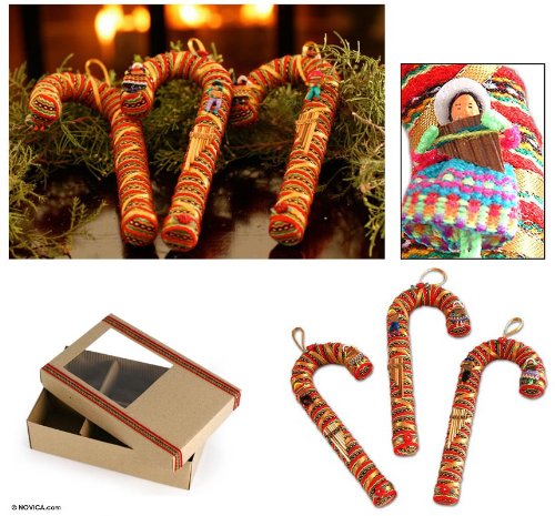 Novica Decorative Christmas Cotton Hanging Holiday Ornaments, Assorted, Candy Canes' (Set Of 3) #TOP1