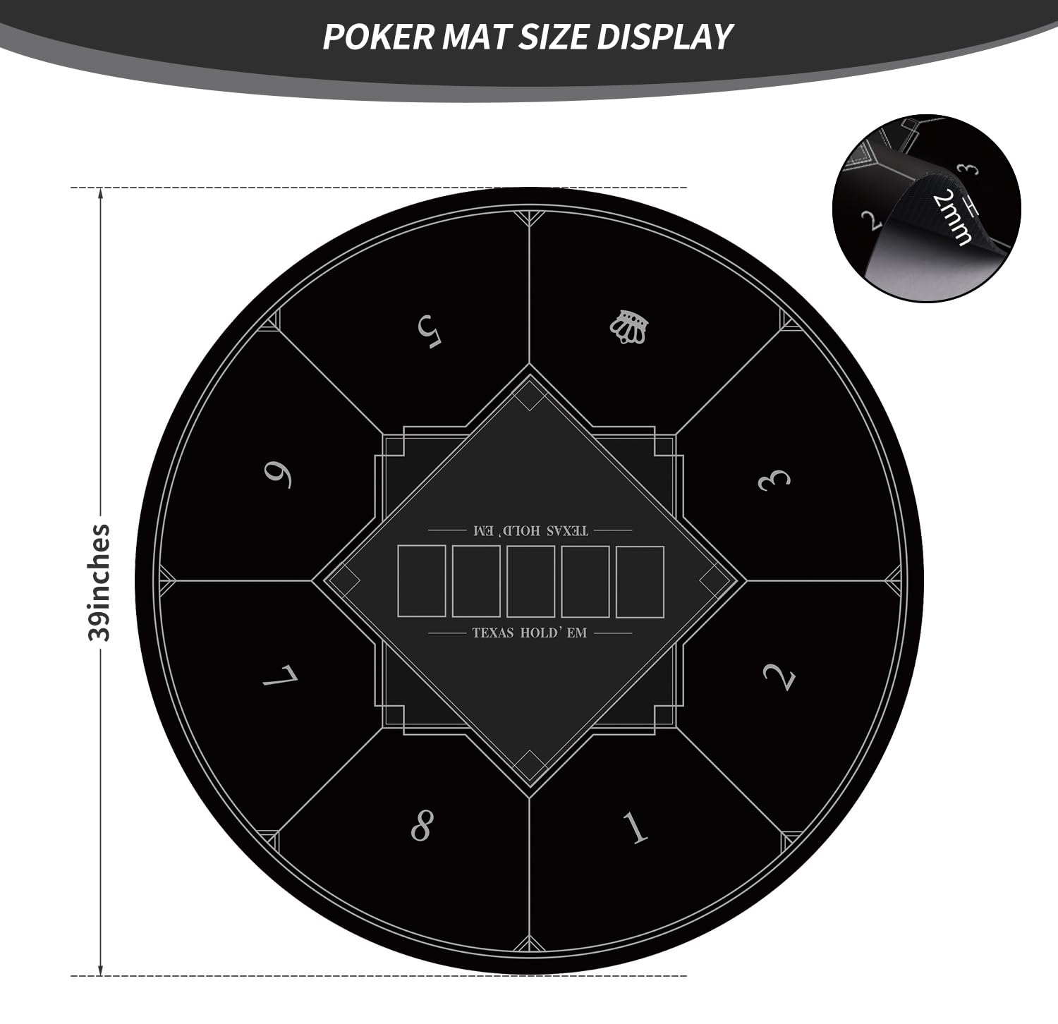LaiEr Round Poker Mat, 24/31/39/47/55/63 inch 6-10 Person Texas Poker Rubber Mat, Foldable Tabletop, Portable Poker Tabletop - Image 2